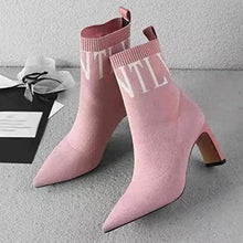 画像をギャラリービューアに読み込む, レディースブーツ ミドルブーツ ローヒール ストレッチ 無地 シンプル 通学 通勤 ソックスブーツ 歩きやすい ポインテッドトゥ かわいい デイリーS014