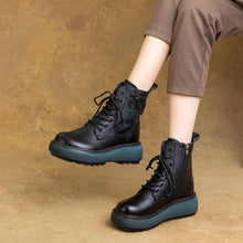 画像をギャラリービューアに読み込む, ハイカット マーチンブーツ レースアップブーツ 黒 編み上げ 防水 ラウンドトゥ 厚底/S057