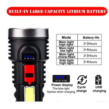 画像をギャラリービューアに読み込む, 懐中電灯 USB充電式サーチライト、屋外ポータブル OSLとCOBの明るい懐中電灯、防水 防災 地震 停電対策 自転車 ライト兼用、USBケーブル付きD012