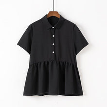 画像をギャラリービューアに読み込む, 【XL~4XL】合わせやすい通勤/OL レトロ 折襟着瘦せ無地半袖シャツ