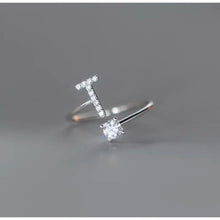 画像をギャラリービューアに読み込む, イニシャルアルファベットナックルリングシルバーとゴールドクリスタル 調節可能なフィンガーリング レディース ガールズ ジュエリーZ078
