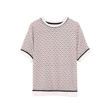 画像をギャラリービューアに読み込む, カジュアルシンプル折り襟半袖菱形柄ニットTシャツ
