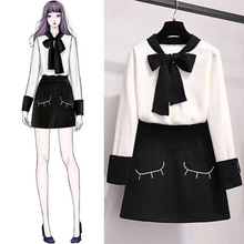 画像をギャラリービューアに読み込む, お進めコーデ?蝶結び配色セーター+可愛い模様スカート
