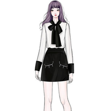 画像をギャラリービューアに読み込む, お進めコーデ?蝶結び配色セーター+可愛い模様スカート
