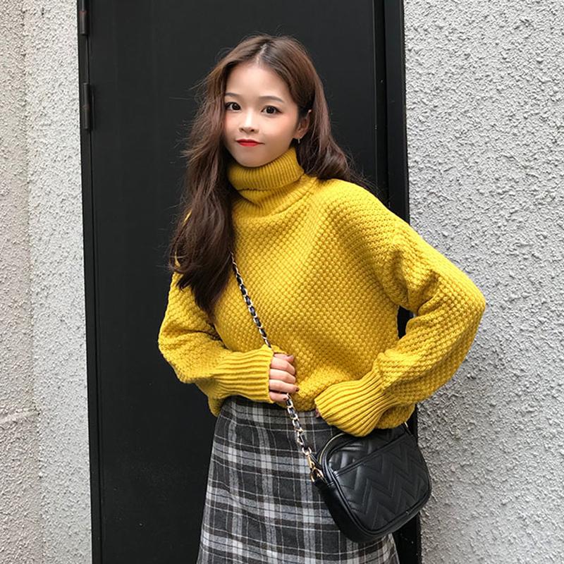 合わせやすいレトロ風ハイネック無地シンプル厚い保温6色セーター