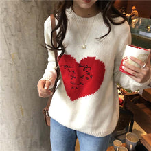 画像をギャラリービューアに読み込む, アルファベット刺繍ハート模様配色ラウンドネック長袖カジュアル可愛いセーター
