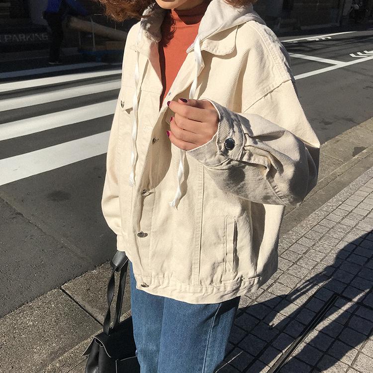 春カジュアル切り替えフード付きフェイクレイヤード学園風ジャケット