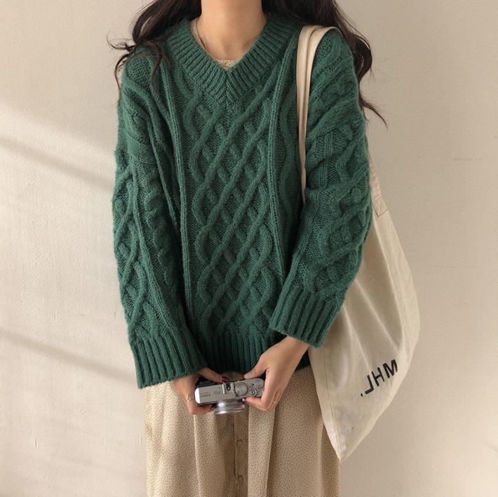 高品質Vネック無地シンプル着心地いいレトロ定番高品質セーター
