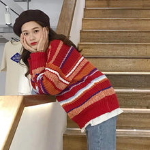 画像をギャラリービューアに読み込む, 韓国風ラウンドネック配色カラフル厚い保温スウィート柔らかセーター
