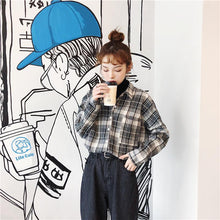 画像をギャラリービューアに読み込む, 韓国風レトロ風チェック柄細見せコットン長袖定番人気カジュアルシャツ
