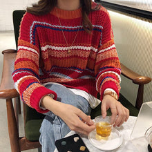 画像をギャラリービューアに読み込む, 韓国風ラウンドネック配色カラフル厚い保温スウィート柔らかセーター
