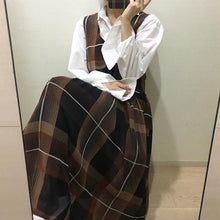 画像をギャラリービューアに読み込む, レトロ風ノースリーブ合わせやすいチェック柄Vネックロングワンピース
