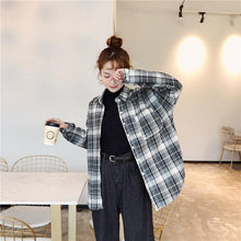画像をギャラリービューアに読み込む, 韓国風レトロ風チェック柄細見せコットン長袖定番人気カジュアルシャツ
