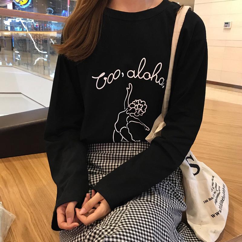春秋ラウンドネック長袖カートゥーンプリントコットン生地カジュアルＴシャツ